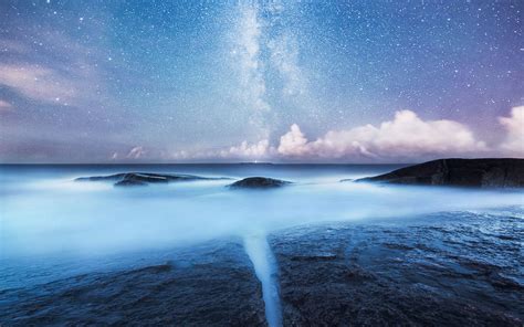 Download Wallpaper 1680x1050 Starry Sky Milky Way Shore Night