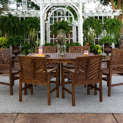 For hardwearing outdoor furniture, metals like cast aluminium, wrought iron and stainless steel are great choices. Walker Edison Furniture Company Chevron Dark Brown 7-Piece ...