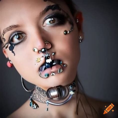 portrait of a girl with unique piercings and body modifications on craiyon