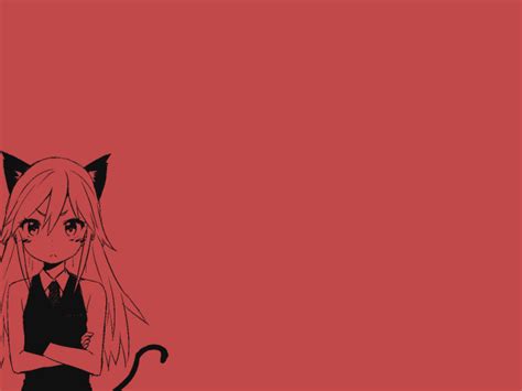 The Girl Cat Anime Red Background Wallpapers And Images