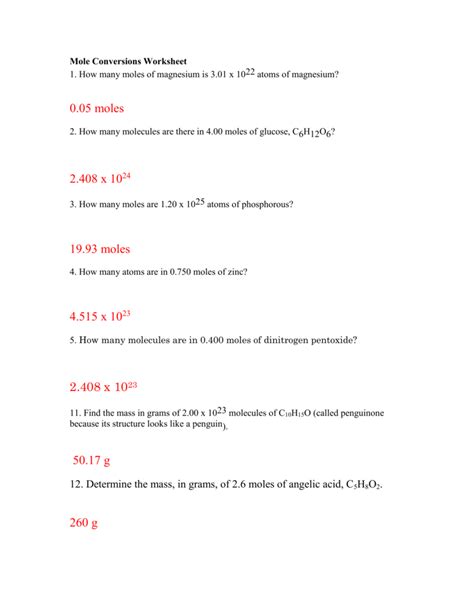 How much does each individual molecule of copper(ii) sulfate weigh? Mole Conversions Worksheet