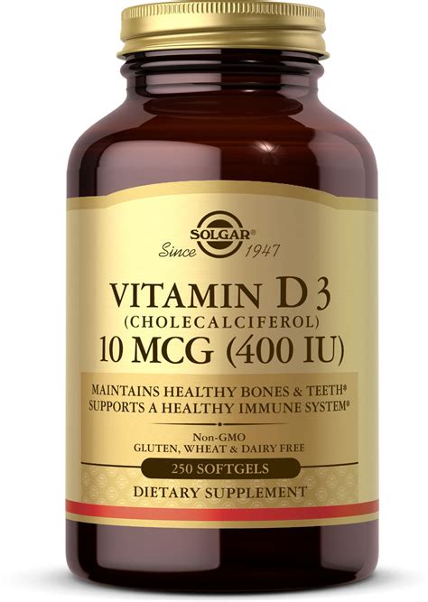 Solgar Vitamin D3 Cholecalciferol 10 Mcg 400 Iu Softgels 1 Ea Pack Of 3
