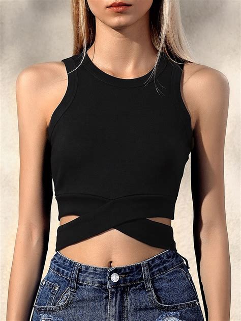 Black Cross Round Neck Sleeveless Tank Top Black Fashion Outfits Top Outfits Clothes