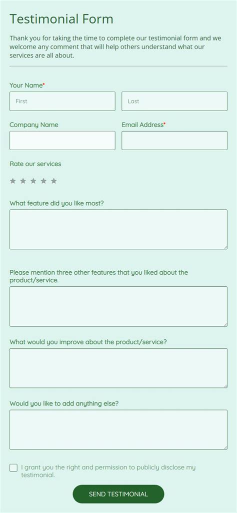 Testimonial Form Template 123formbuilder