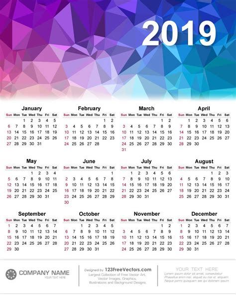 Calendar 2019 Free Vector Illustration By 123freevectors On Deviantart