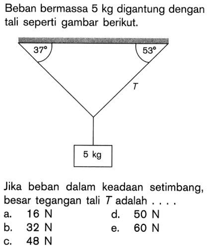 Beban Bermassa Kg Digantung Dengan Tali Seperti Gambar