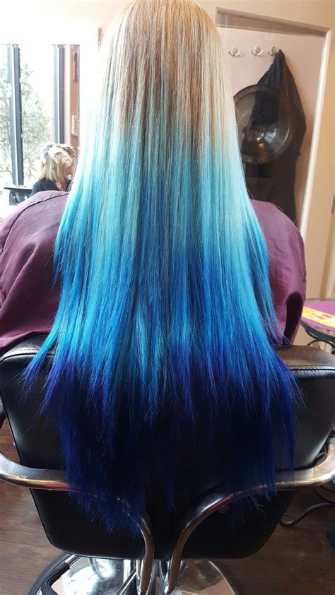 Natural Blonde To Dark Blue Ombré Hair Blue Ombre Hair Hair Color