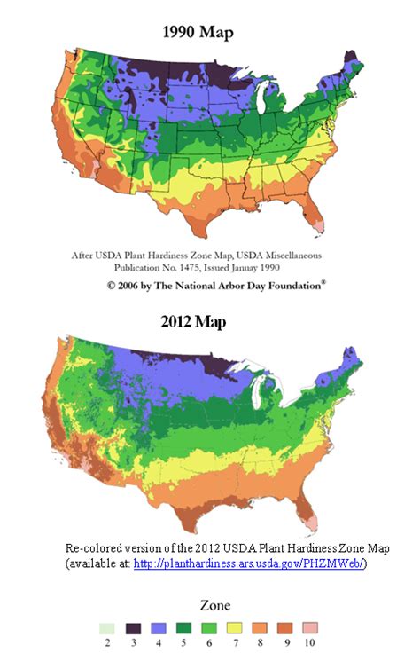 Usda Hardiness Zone Maps For 1990 And 2012 The National Wildlife