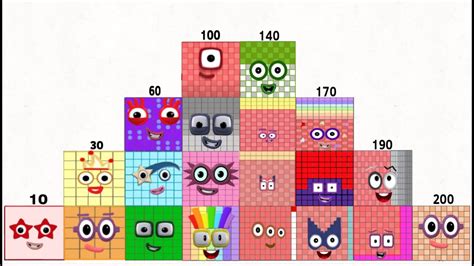 Numberblocks Square 10 To 200 In The Shape Of A Pyramid Youtube