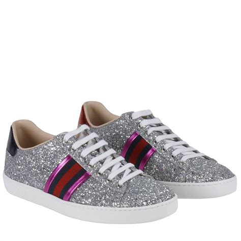 Ace Sneakers With Web Details And Glitter Surface Sneakers Gucci