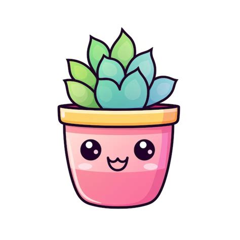 Premium Ai Image Cute Succulent Plant In Pot Vector Flat Cartoon