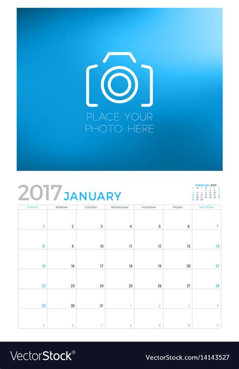 2017 Wall Calendar Planner Design Template Vector Image