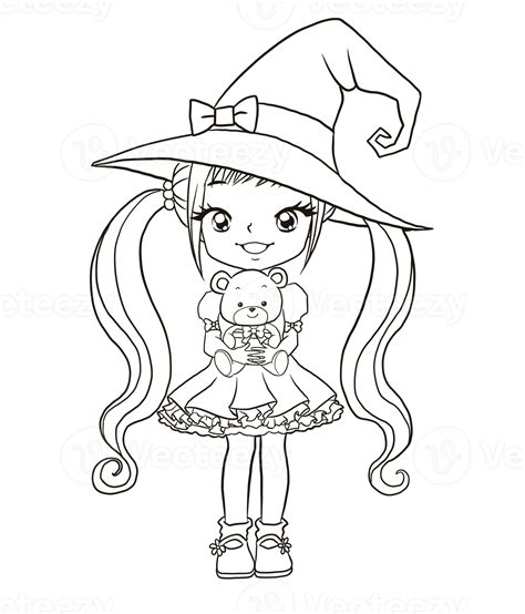Cartoon Witch Halloween Doodle Kawaii Anime Coloring Page Cute