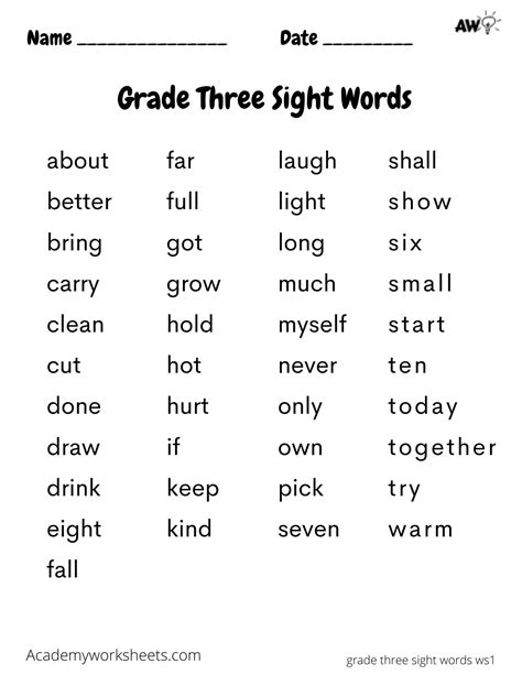 High Frequency Words Grade 3