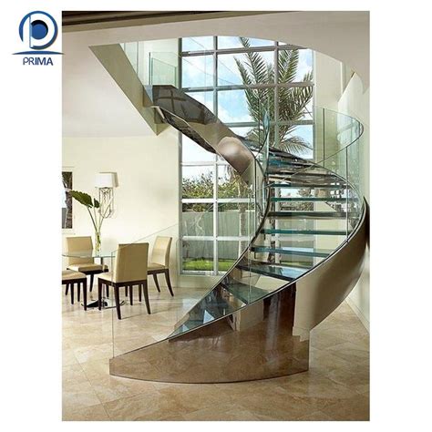 Modern Stylish Tempered Glass Steps Stainless Steel Frame Spiral Stairs