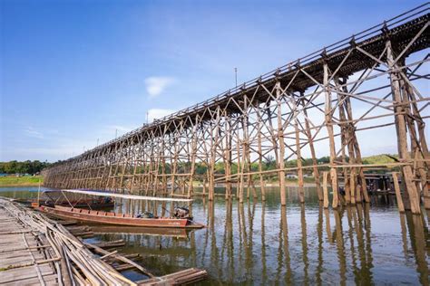 Long Wooden Mon Bridge Stock Photo Image Of Architecture