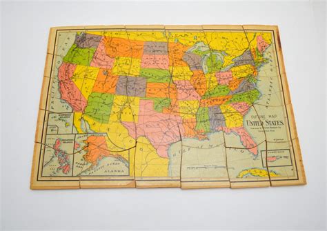 Antique United States Map Wood Puzzle Milton Bradley Outline Etsy