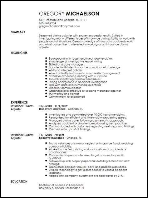 Bachelor's degree in finance or related field preferred. Insurance Claims Adjuster Resume Template | Resume-Now
