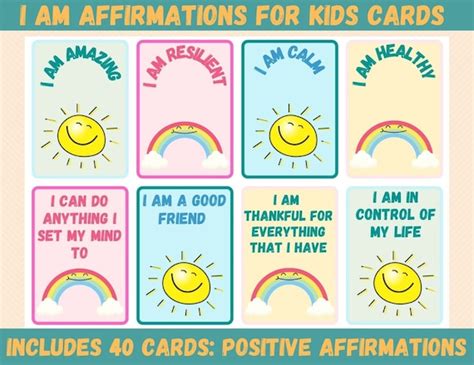 Positive Affirmation Cards For Kids 40 Affirmations Etsy Uk