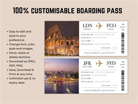 Editable Boarding Pass Template Plane Ticket Printable Canva Etsy