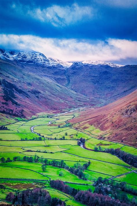 Mountains Valley Fields Landscape Aerial View Hd Phone Wallpaper