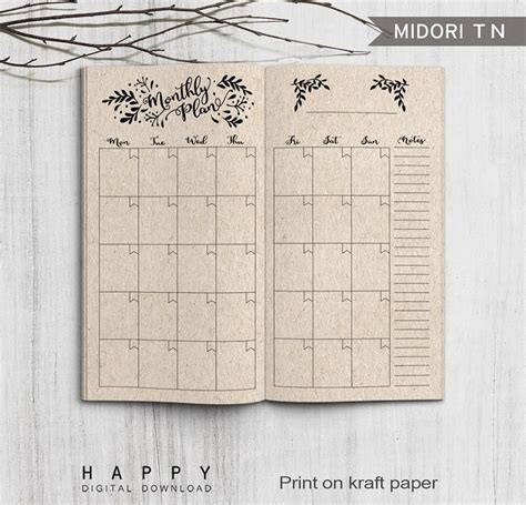 Printable Traveler S Notebook Monthly Insert Regular TN Planner