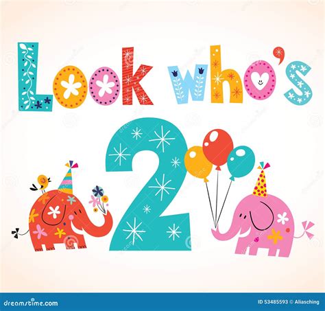 Look Whos Two Second Birthday Card Stock Vector Image 53485593