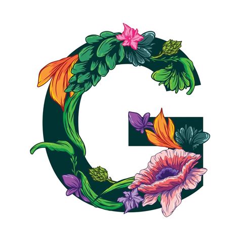 Vector Of The Capital G Letter With Green Leaves And Floral Patterns