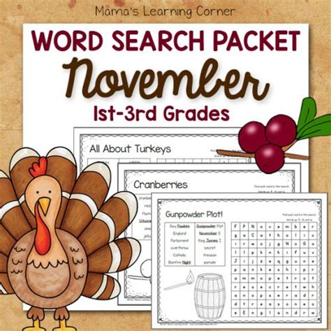 November Word Search Packet Mamas Learning Corner