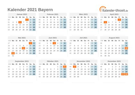 Die tabelle zeigt den ersten bzw. Feiertage 2021 Bayern Kalender