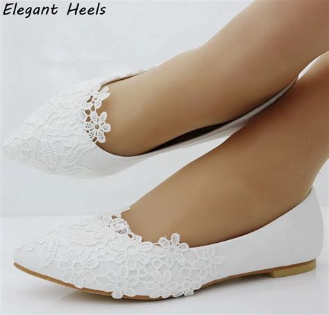 Fashion Ballet Flats White Lace Wedding Shoes Flat Heel Casual Shoes