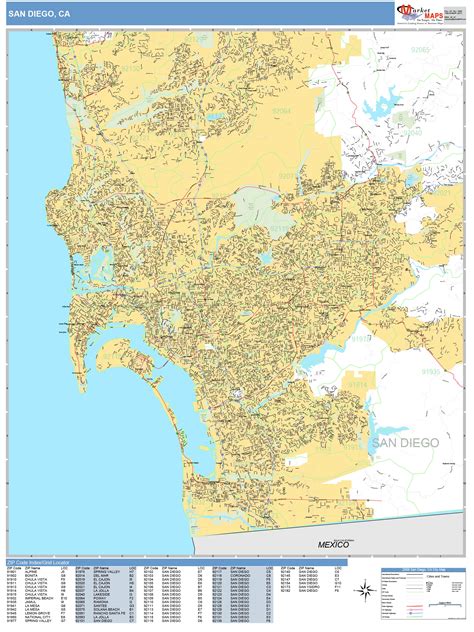 San Diego California Wall Map Basic Style By Marketmaps