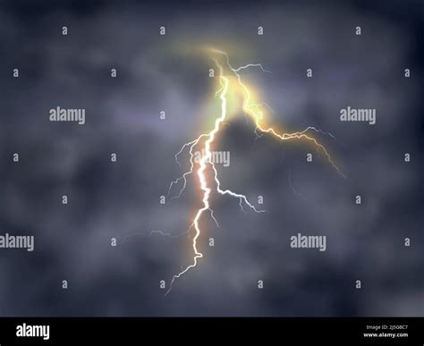 Vector Realistic Illustration Of Bright Thunderbolt Lightning Strike