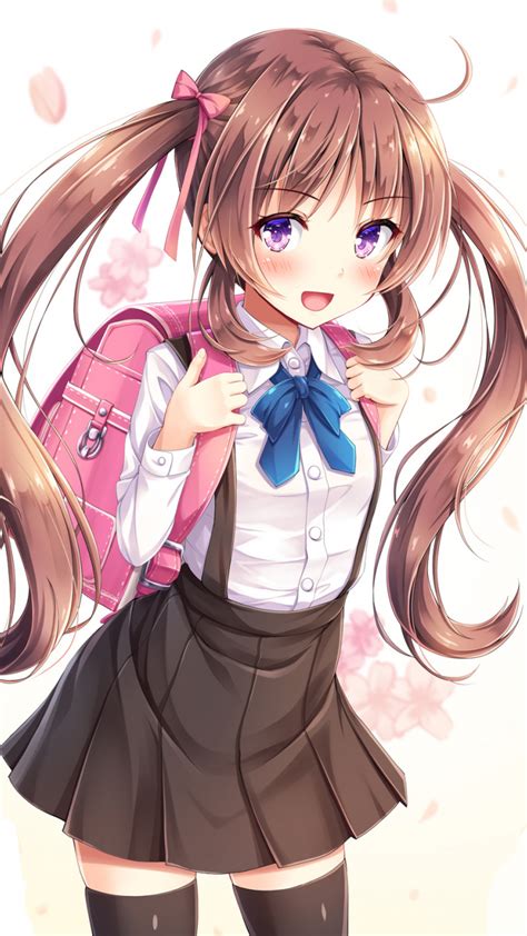 download cute girl with school bag anime 720x1280 wallpaper samsung galaxy mini s3 s5 neo