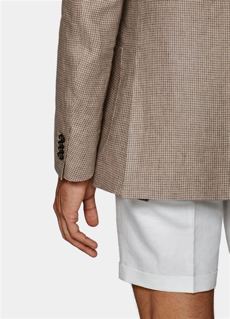 Light Brown Houndstooth Havana Blazer In Pure Linen Suitsupply Sg