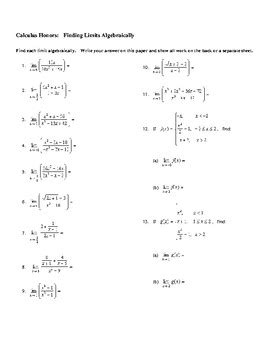 Z (2t3 t2 +3t 7)dt 5. Calculus Limits Algebraically Worksheet by Sarah Dragoon | TpT