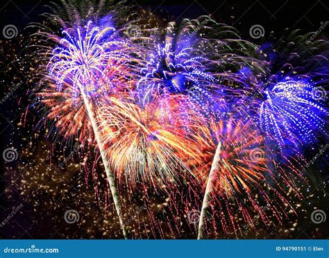 Beautiful Fireworks In A Night Sky Stock Image Image Of Happy