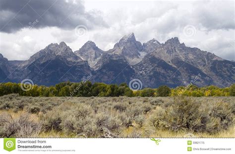 Overcast Day Jagged Peaks Grand Teton Wyoming Rocky Mountains Royalty Free Stock Photo Image
