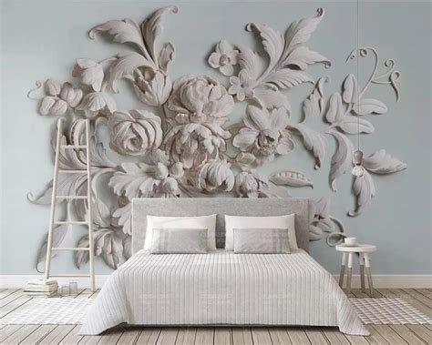 Beibehang European Wallpaper Peony Flower Relief 3d Stereo Tv
