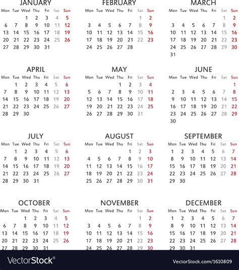 Simple 2014 Year Calendar Royalty Free Vector Image