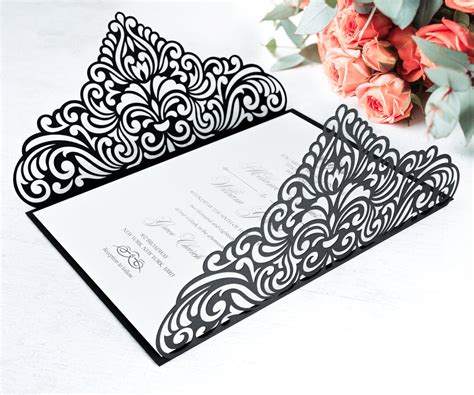 5x7 Gate Fold Wedding Invitation Laser Cut Card Template Ornate Lace