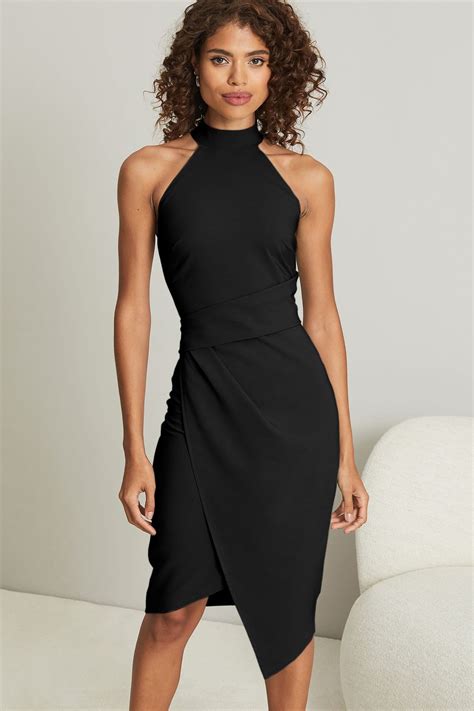 Buy Lipsy Black Halter Neck Asymmetric Bodycon Dress From The Next Uk