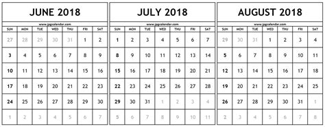 June July August Monthly Calendar Print Example Calendar Printable