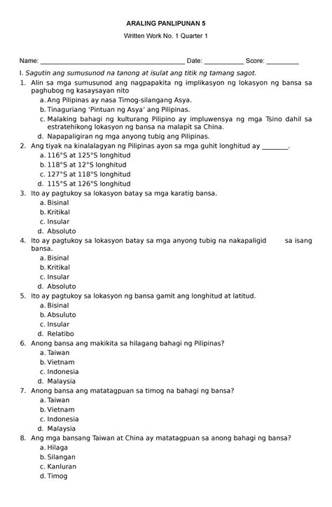 Doc Summative Test In Araling Panlipunan V Dokumen Tips Solution Hot