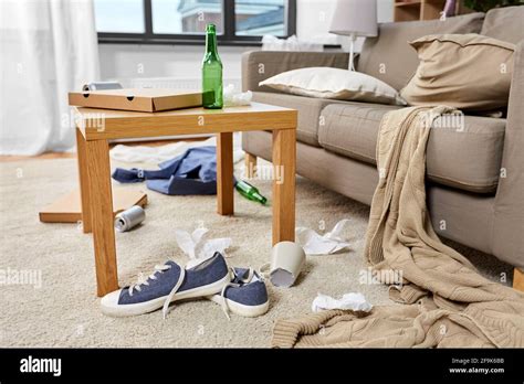 Messy Home Living Room With Scattered Stuff Stock Photo Alamy