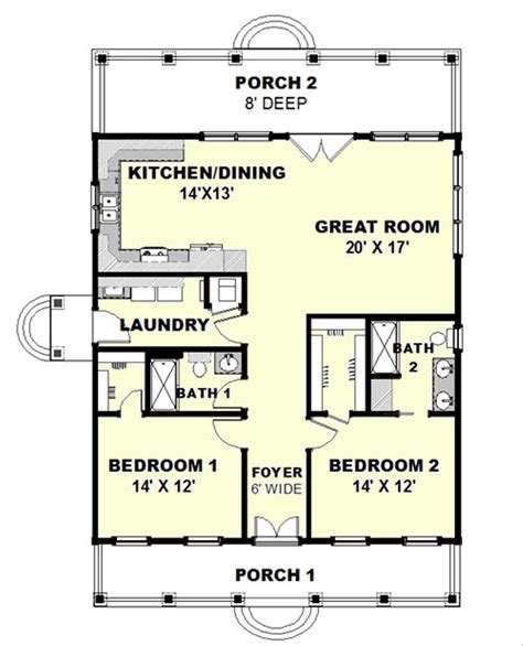 Cottage Style House Plan 2 Beds 2 Baths 1292 Sqft Plan 44 165