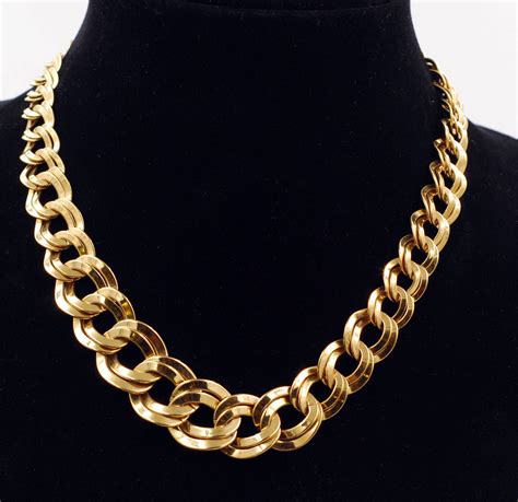 Gold Toned Chunky Double Link Necklace For Business Or Party Wear