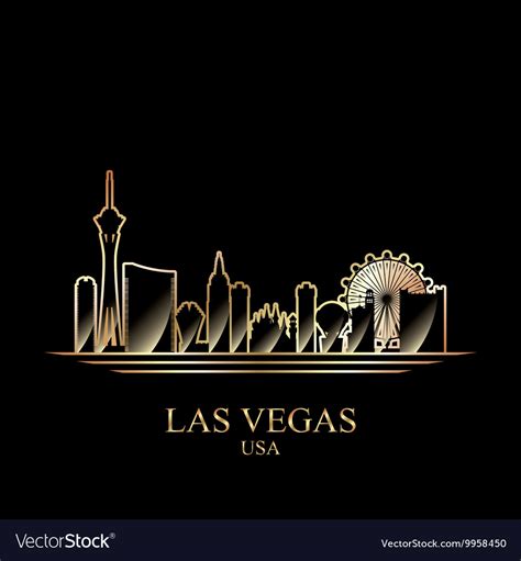 Gold Silhouette Of Las Vegas On Black Background Vector Image