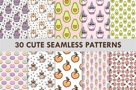 30 Cute Kawaii Seamless Patterns 1549582