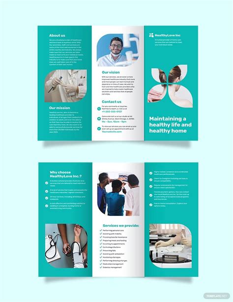 home healthcare tri fold brochure template in indesign word publisher psd illustrator pages